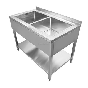 Mesa de preparación de acero inoxidable 201/304 para cocina comercial con fregadero, panel trasero y rejilla. Modelo - Product Image 4