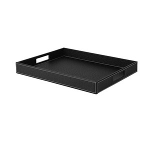 <span class=keywords><strong>Plateau</strong></span> en cuir d'autruche décoratif moderne, 1 pièce, noir, décoration rectangulaire, rangement pour la maison - Product Image 2