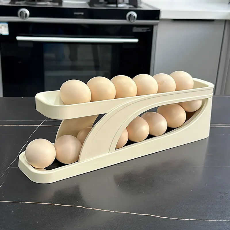 Foldable 2 Tiers Automatic Rolling chicken Egg Rolling Organiser holder for fridge Dispenser Container Storage Box Refrigerator