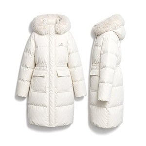 <strong>Women'S</strong> Solid Color Front Zip Pocket Fuzzy Patchwork Hooded Parka Jacket Duck Down Fur Collar Padded Puffer <strong>Coat</strong> - Product Image 4