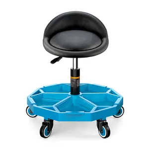 Garage Rolling Workshop Stool With Casters Adjustable Height 360 Degree Swivel Workshop Seat With Tool Tray Storage