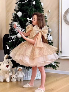 Robes de soirée en satin pour enfants MQATZ ODM - Robe longue respirante style princesse champagne scintillante avec jupe bouffante pour filles, idéale pour les fêtes et spectacles L6080 - Product Image 4
