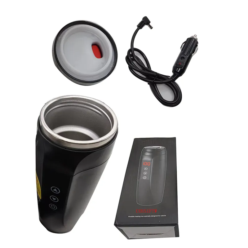 Smart Travel Car Mug 12V/24v Kettle Stainless Steel Vacuum Electric Heating Temperature Control Coffee Cup Matte Black