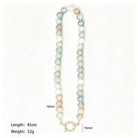 Colliers de mode en acier inoxydable avec fermoir marin, perles de verre colorées et fragments de jade de 10 mm C&J pour femmes