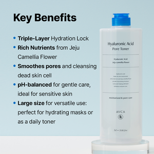 Tonique pour les pores à l'acide hyaluronique AVCA 1L, faible pH, hydratant, pour peaux sensibles et grasses, soin coréen, K Beauty - Product Image 4