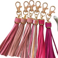 Porte-clés en cuir PU avec pompons, coloré, DIY, pour portefeuilles, sacs à main, breloques, accessoires, cadeau, bracelet, pendentif, porte-clés pour femme