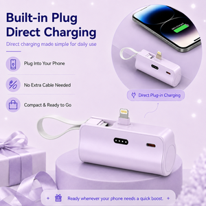 มินิแคปซูลพาวเวอร์แบงค์ 5000mAh เครื่องชาร์จพกพาพร้อมสายในตัว, เครื่องชาร์จโทรศัพท์แบบเสียบตรง, แบตเตอรี่สำรองขนาดกะทัดรัดสำหรับเดินทาง, ของขวัญ - Product Image 3
