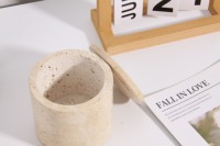 Bougeoir en travertin beige naturel personnalisé certifié BSCI, pot en pierre de marbre sur mesure, adapté à la décoration intérieure