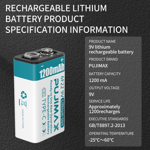 Pujimax 6F22 9V USB C Lithium Ion Battery Pack 1200mAh loại C có thể sạc lại 9V pin với bộ sạc và microphone 1 cái - Product Image 3