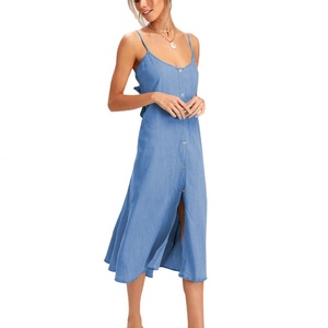 Robe personnalisée de haute qualité pour femme, collection Printemps-Été, dernière tendance, sexy, sans manches, ample, avec fente sur l'épaule, en tissu soyeux. - Product Image 3