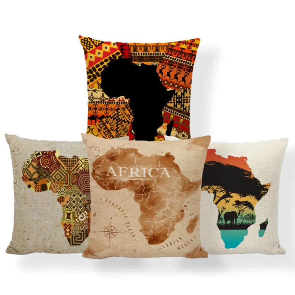 Retro African Map Customized Pillow Cover Sublimation Square Decorative Cushion Cover for Couch