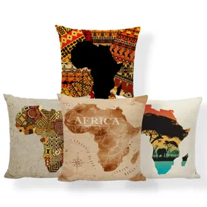 Sarung Bantal Persegi Sublimasi Sarung Bantal Kustom Peta Afrika Retro untuk Sofa