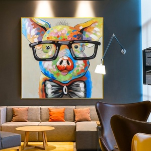 Dipinti Moderni di Maialini Carini in Stile Pop, Pittura a Olio su Tela con Texture, Arte da Parete Incorniciata Pronta da Appendere - Product Image 3