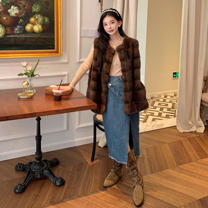 Gilet di Visone da <span class=keywords><strong>Donna</strong></span> in Pelliccia Intera Importata, Lavorato a Maglia, Eco-Sostenibile, Senza Maniche, con Collo a O, Stile Dolce 2025, Versatile per Primavera e Autunno - Product Image 3