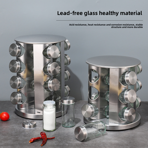 Juego de tarros de especias giratorios de acero inoxidable giratorios de venta superior con estantes Organización de estantes de almacenamiento de botellas de condimentos para gabinete - Product Image 3