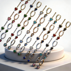 Nouvelles boucles d'oreilles européennes en argent 925, rouges, roses, vertes, en forme de <span class=keywords><strong>cœur</strong></span>, adaptées aux femmes, bijoux de charme exquis pour les fêtes, cadeaux - Product Image 1