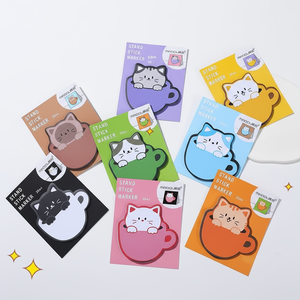 Bloc-notes auto-adhésif de dessin animé créatif Colorful Small Cup Cat Sticky Notes Papier offset résistant à la déchirure pour l'écriture de cadeaux - Product Image 1