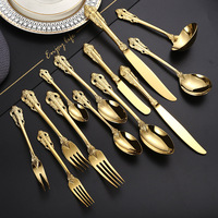 GT |   Ensemble de couverts en acier inoxydable 304 Royal Gold, ensemble de couverts de haute qualité pour hôtel et mariage, cuillère, couteau, fourchette