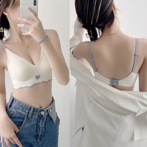 Voleurs Vague Beau Soutien-Gorge Dos Quatre Rangées Double Couleur Contrastée Froncée Haut Côté Sous-Vêtements - Product Image 4