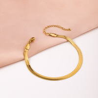Bracelet ajustable en acier inoxydable plaqué or 18 carats de 3 mm, chaîne chevrons, maille serpent plate, résistant au ternissement, étanche, minimaliste