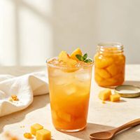 Lotlong Chunky Fruit Pieces Premium Gele Perzik Drankjessaus OEM Fabriek voor Smoothie Bar Koffieshop Kiosk Winkel