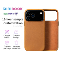 Étui de luxe en cuir de vachette véritable Minibook Laudtec pour iPhone 17 16 15 18 Pro Max avec dos magnétique