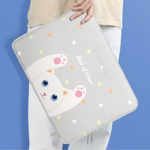 BUBM Tas Lengan Laptop Multifungsi, Casing Penutup Genggam Ritsleting Terbuka Penuh Tahan Air Kucing Putih Lucu