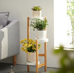 Soporte personalizado blanco de 4 niveles para plantas de acacia de bambú, respetuoso con el medio ambiente, uso doméstico, estante de exhibición de esquina, soporte de almacenamiento para plantas - Product Image 4
