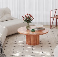 Table basse ronde de luxe en travertin blanc et rouge, base hexagonale, table de salon moderne pour villa, hôtel, salon