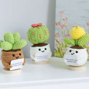 Mini <span class=keywords><strong>cactus</strong></span>, succulente et tulipe en crochet faits main, créatifs et populaires, avec carte d'encouragement pour un cadeau d'anniversaire, décoration <span class=keywords><strong>de</strong></span> chambre - Product Image 1