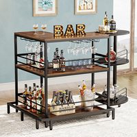 Unité de bar à la maison industrielle Tribesigns, armoire à vin d'angle de stockage de table de bar à liqueur en forme de L à 3 niveaux