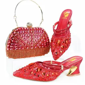 Coral hochwertige afrikanische Schuh-und Taschen set/Nigeria Party High Heels mit passender Tasche