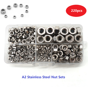 220 पीसी 304 स्टेनलेस स्टील मीट्रिक नट वर्गीकरण किट 5 आकार एम 3 एम 4 एम 5 एम 6 एम 8 स्टेनलेस स्टील नट्स - Product Image 2