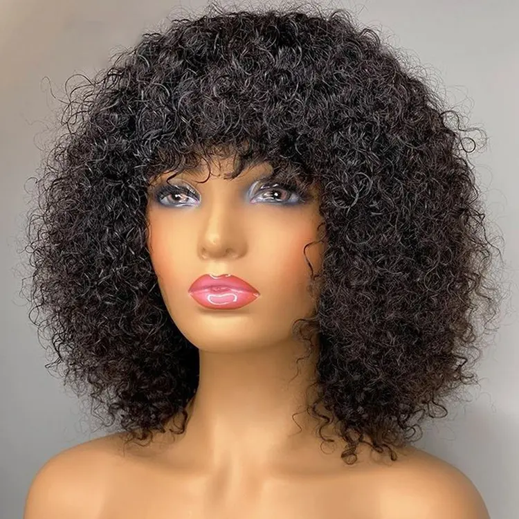 Cheap Wholesale Virgin Human Hair Wigs Peruvian Hair Bang Wigs for Black Women Curly Weaves and Wigs