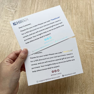 Cartes de remerciement personnalisées avec film holographique - Inserts de marque avec estampage à chaud multicolore pour le commerce électronique - Product Image 3
