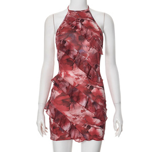 Nouvelle Robe d'été sexy pour femme, imprimée colorée, sans manches, à bretelles halter et dos nu, pour soirée, tendance - Product Image 6