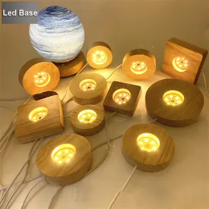 Customize Luminous Wooden Base 5v Usb Operated 3d Crystal Ball Round Led Display Wood Lamp Base White Rgb For Home Coffee Shop