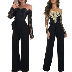 Großhandel New Fashion Sexy Langarm Off Shoulder Lace Flower Frauen Damen Sexy Party Wide-Leg <span class=keywords><strong>Long</strong></span> Pants Jumps uit - Product Image 4