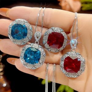 Fashion Eco-friendly Copper Round Cut 14*14MM Blue Cubic Zirconia Big Imitation Blue <b>Crystal</b> Jewelry <b>Set</b> 2026 Statements Tu - Product Image 1