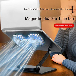 Support d'ordinateur portable réglable avec ventilateur de refroidissement, support pliable pour tablette, support de <span class=keywords><strong>bureau</strong></span> en aluminium pour MacBook, iPad, ordinateur portable - Product Image 4