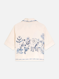 เสื้อชุดนอนผ้าฝ้ายแขนสั้นคอจีนพิมพ์ลายดอกไม้สีฟ้าสำหรับผู้หญิงฤดูร้อนระบายอากาศได้ดีทรงปกติ - Product Image 2