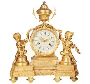 Estilo francés exquisito dorado antiguo Mantel fundición figura de latón "querubín" 15 días repetidor movimiento mecánico reloj llamativo