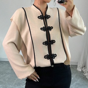 Camicetta Estiva da Donna <span class=keywords><strong>con</strong></span> Design <span class=keywords><strong>Nodo</strong></span> Cinese e Stile Etnico, Top a Maniche Lunghe in Poliestere - Product Image 5