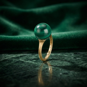 Bague en laiton plaqué or 18 carats et rhodium, avec magnifique cabochon sphérique en amazonite, poli miroir - Product Image 3