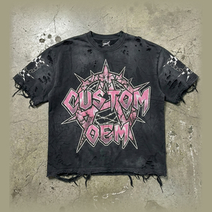 เสื้อยืดผู้ชายทรงโอเวอร์ไซส์ สตรีทแวร์ สไตล์วินเทจ พิมพ์ลายดิจิทัล ผ้าฝ้าย 100% แบบทำเก่า ดูเก่าขึ้นด้วยเทคนิค Distressed  รับผลิตตามแบบ OEM - Product Image 1