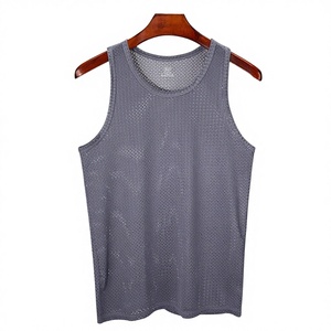 Canotta da <span class=keywords><strong>uomo</strong></span> in seta ghiaccio, sottile, in maglia a rete, sportiva, fitness, ad asciugatura rapida, casual, tinta unita, senza maniche, vestibilità slim - Product Image 1