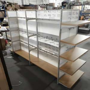 Étagères de supermarché personnalisables en bois et en métal, étagères de présentation de vente au détail robustes pour les épiceries et les centres commerciaux - Product Image 1