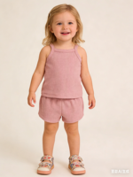 Maßgeschneidertes Sommer-Set für Babys und Kleinkinder: Ärmelloses Top und Shorts im Waffel-Design, Neues Zweiteiliges Kinderset für den Sommer