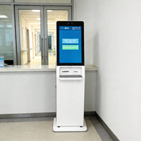 Kiosque interactif de self-check-in avec écran tactile, système de gestion des files d'attente, lecteur de codes-barres SDK, design sur pied en verre trempé