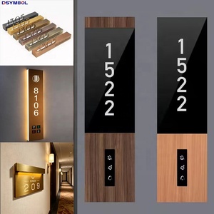 Plaques <span class=keywords><strong>de</strong></span> <span class=keywords><strong>porte</strong></span> numérotées LED intelligentes en bois électroniques Dsymbol 2025 pour hôtel, maison, chambre, avec sonnette, DND MUR - Product Image 1